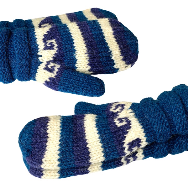 Yak wool mittens, Hand knit winter mitts, Unisex medium & large mittens, Fleece lined warm woollen muffs, Toasty finger mittens, Handmade