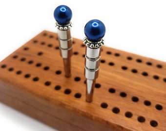 Silver with Blue Pearl Bead Cribbage Pegs