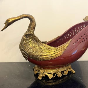 Neoclassical French Style Bronze Ceramic Swan Centerpiece