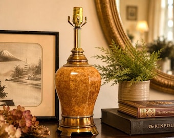 Heavy Vintage Brass Stone Style Lamp