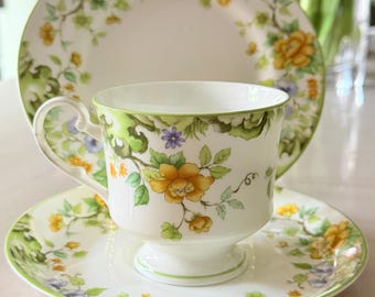 Mikasa Hampshire porcelaine tasse à thé soucoupe assiette à dessert 3 pièces floral vintage Tea Party Cottagecore