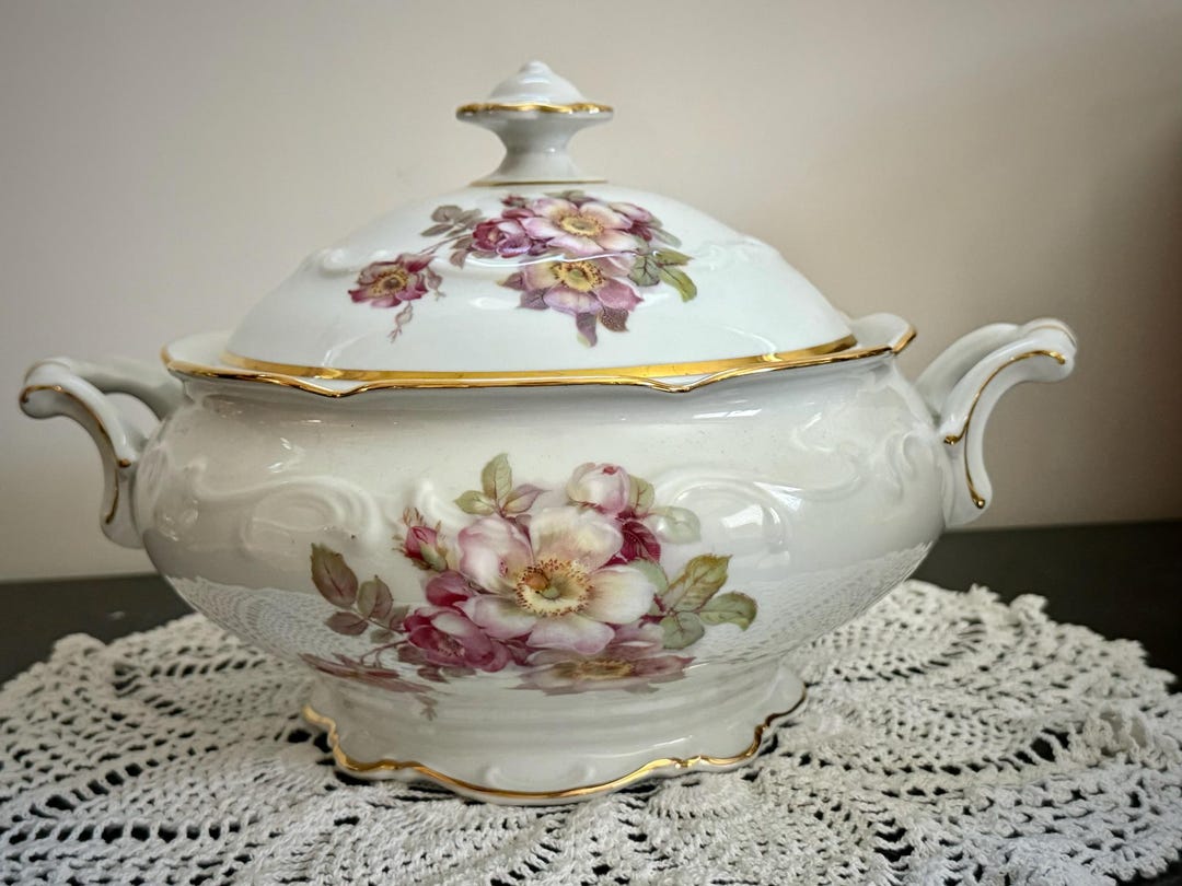 Vintage Carl Schumann Arzberg Briar Rose Serving Dish: Gold Trim Rose ...
