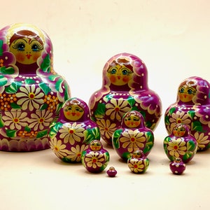 Matryoshka Wooden Nesting Doll ~ Purple Floral Daisy ~ Traditional Classic Flowers