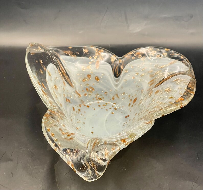 Vintage Murano Hand Blown Glass Flower White and Gold Tulip Bowl Made