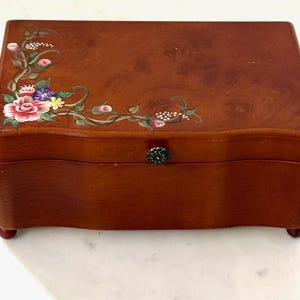 ヴィンテージ手描き花柄木製ジュエリーボックス（鏡付き） - Etsy 日本
