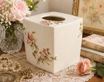 Croscill Charlotte Floral Ceramic Tissue Box Cover