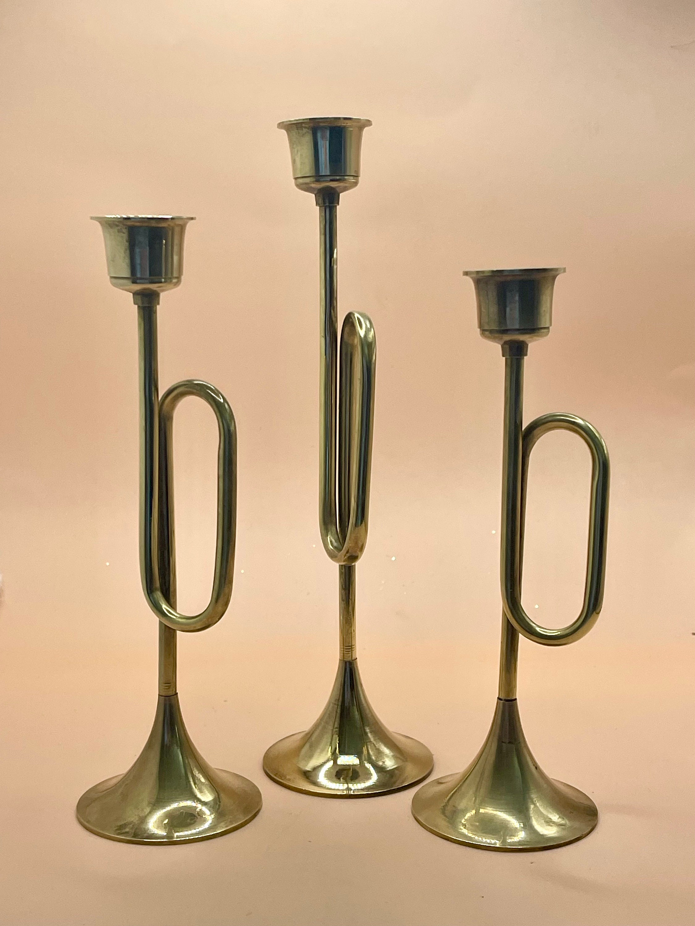 Vintage Brass Horn Candle Holders Graduated Heights, Set of 3 Etsy
