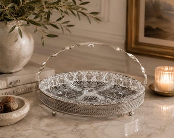 Vintage Crystal Cut Glass Hors D'oeuvres Serving Dish