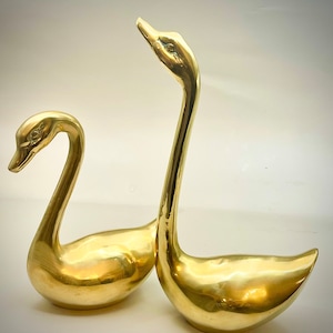 Vintage Pair of Brass Swan Figurines 8.5&quot; and 6&quot; tall
