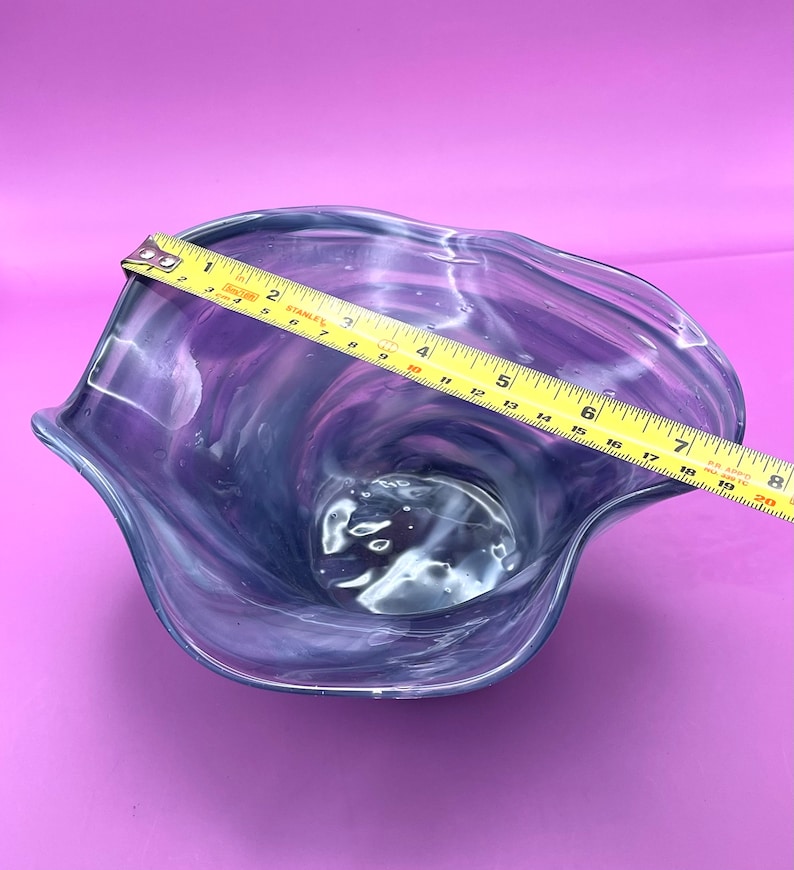 Blown Glass Bowl Ocean Blue Wave Design Art Glass Bowl Etsy