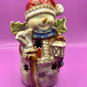 Holiday Collection Porcelain Snowman Tea Light Candle Holder ~ Christmas Decoration Home Decor