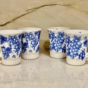 Crown Trent Fine Bone China Mugs: Shades of Blue Grape Design, Set of 4
