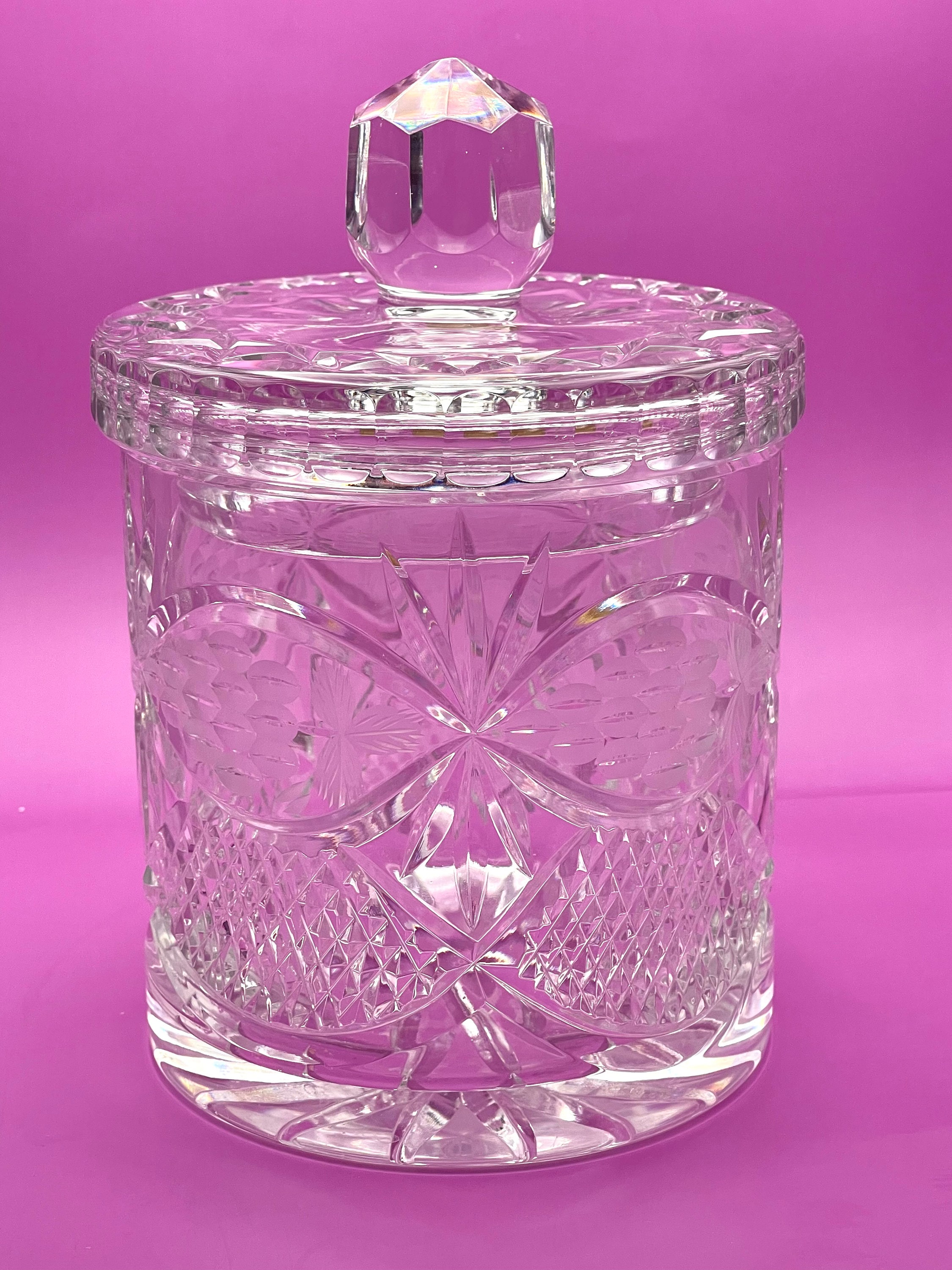 Vintage Lead Crystal Ice Bucket With Lid Diamond Cut Crystal Bar Ice Bucket