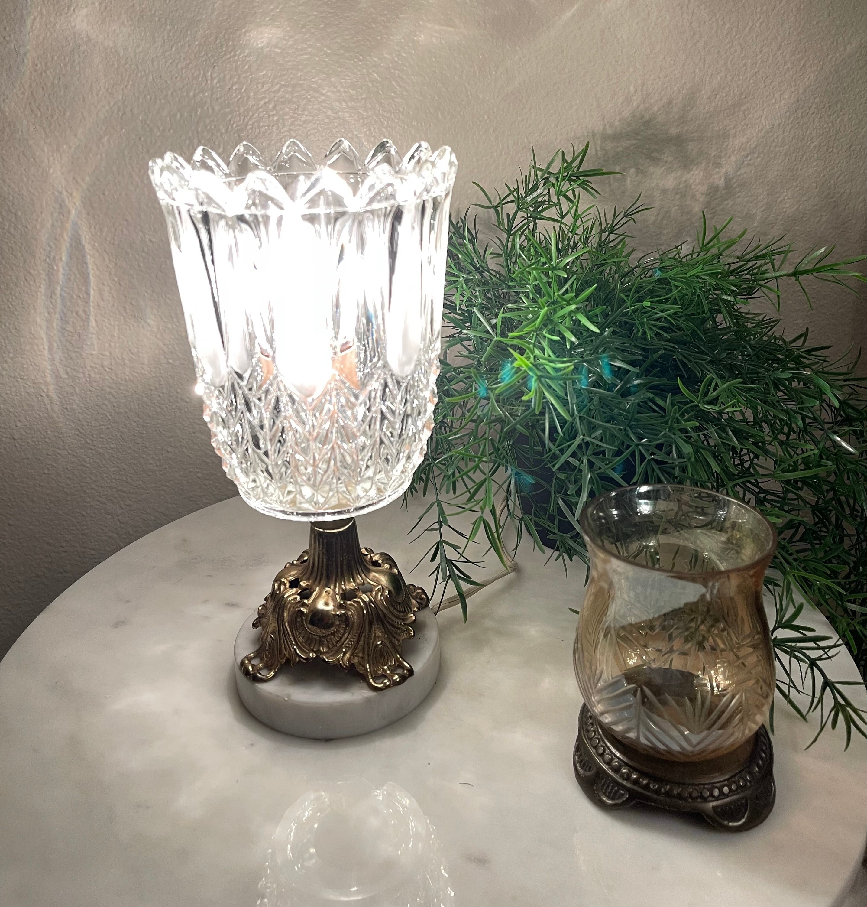 Rare Vintage Victorian Glass Uplight Lamp Crystal and Etsy