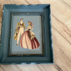 Vintage Turner Wandkunst mit Holzrahmen ~ viktorianisches Brautpaar, 1940s, 29 cm x 22 cm