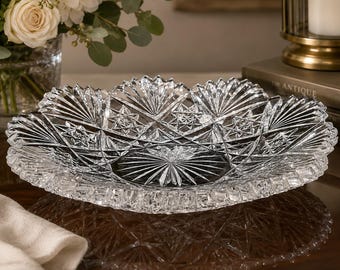 Cut Glass Shallow Bowl, Serving Tray, Intricate Pattern