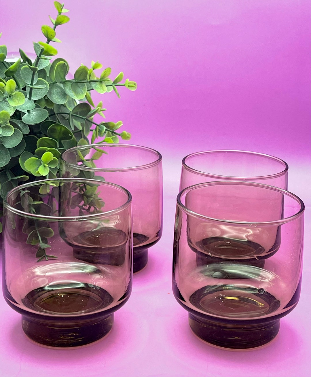 Libbey Tawny Accent Glasses Set of 4 Stackable Cups Smokey Brown Taupe Color Short Tumbler Glass