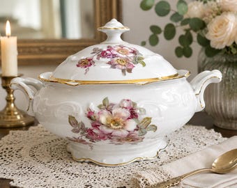 Vintage Carl Schumann Arzberg Briar Rose Serving Dish: Gold Trim Rose Pattern