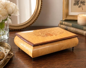 Vintage Sorrento Musical Jewelry Box: Italian Floral Trinket Box