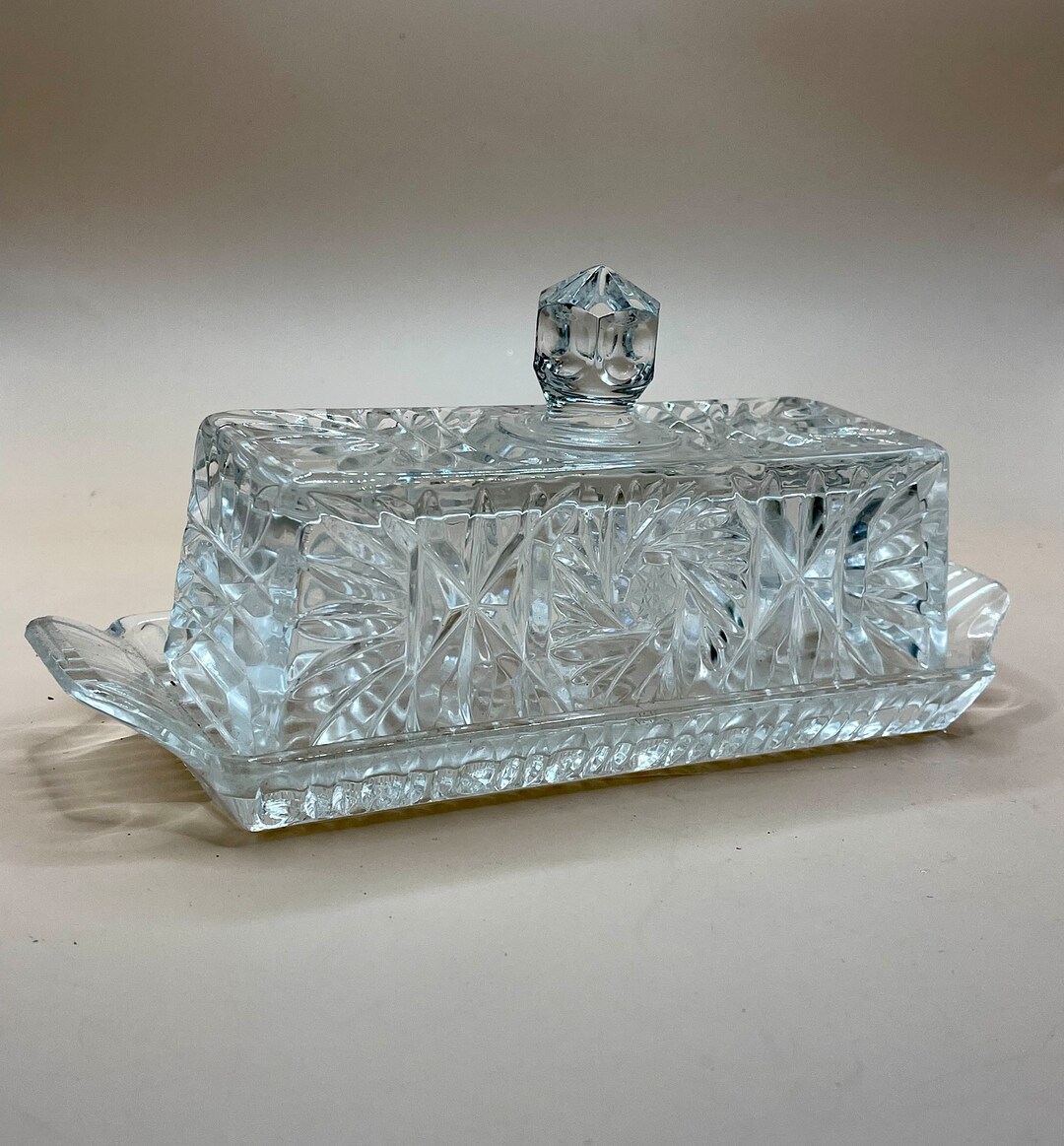 Midcentury Vintage Butter Dish Clear Cut Glass Butter Dish Etsy