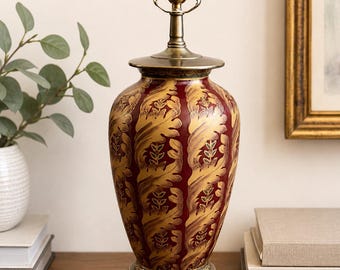 Vintage Ginger Jar Lamp with ornate, hand-painted Chinoiserie-style patterns