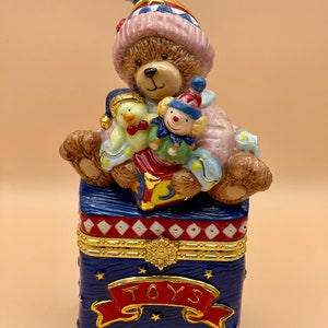 Vintage Porcelain Teddy Toy Chest Trinket Box