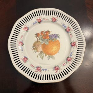 Vintage Winterling Bavaria 9.75&quot; Plate – Pierced Rim with Fruit Center – German Porcelain