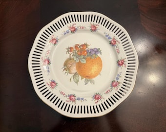 Vintage Winterling Bavaria 9.75" Plate – Pierced Rim with Fruit Center – German Porcelain