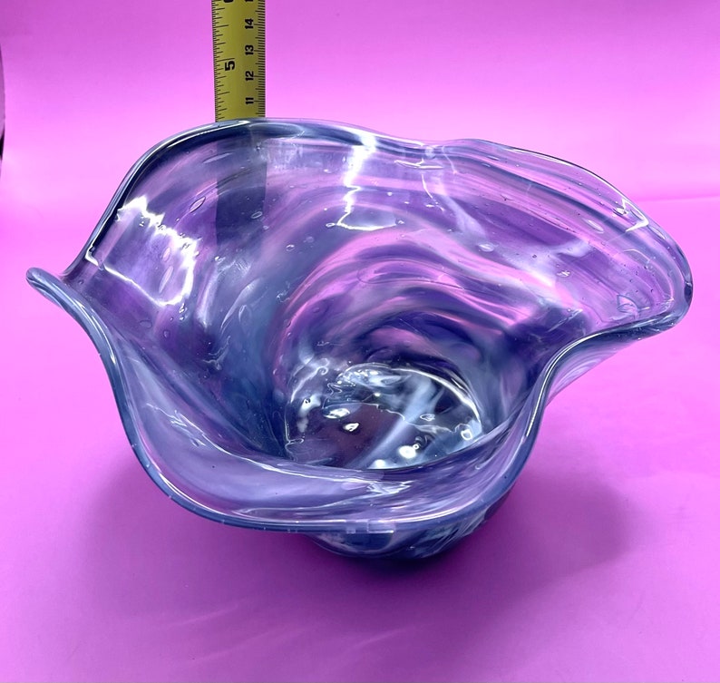 Blown Glass Bowl Ocean Blue Wave Design Art Glass Bowl Etsy