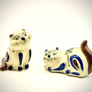 A Pair of Vintage Tonala Cats - Mexican Folk Art Pottery