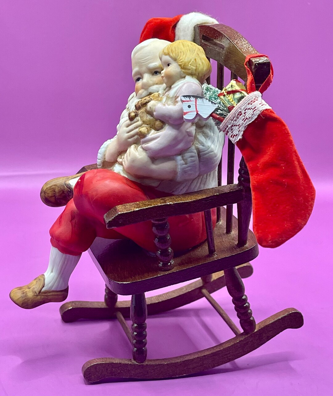Vintage Santa and Child on Rocking Chair Christmas Decor Etsy