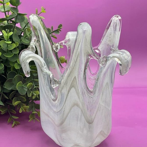 vintage Vase en verre de Murano blanc givré ~ Vase de tulipe blanche ~ Home Decor ~ Verre d'art élégant ~ Bougeoir