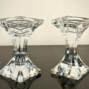 Pair of Slovenia Crystal Clear Candleholders ~ 24% Lead Crystal Candlesticks