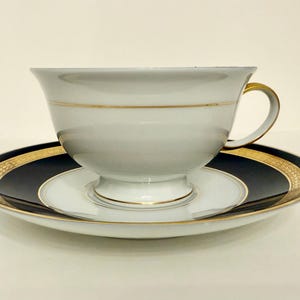 Rosenthal, Germany, Classic Rose Collection, Gold Cobalt Blue, Footed Cup & Saucer Set