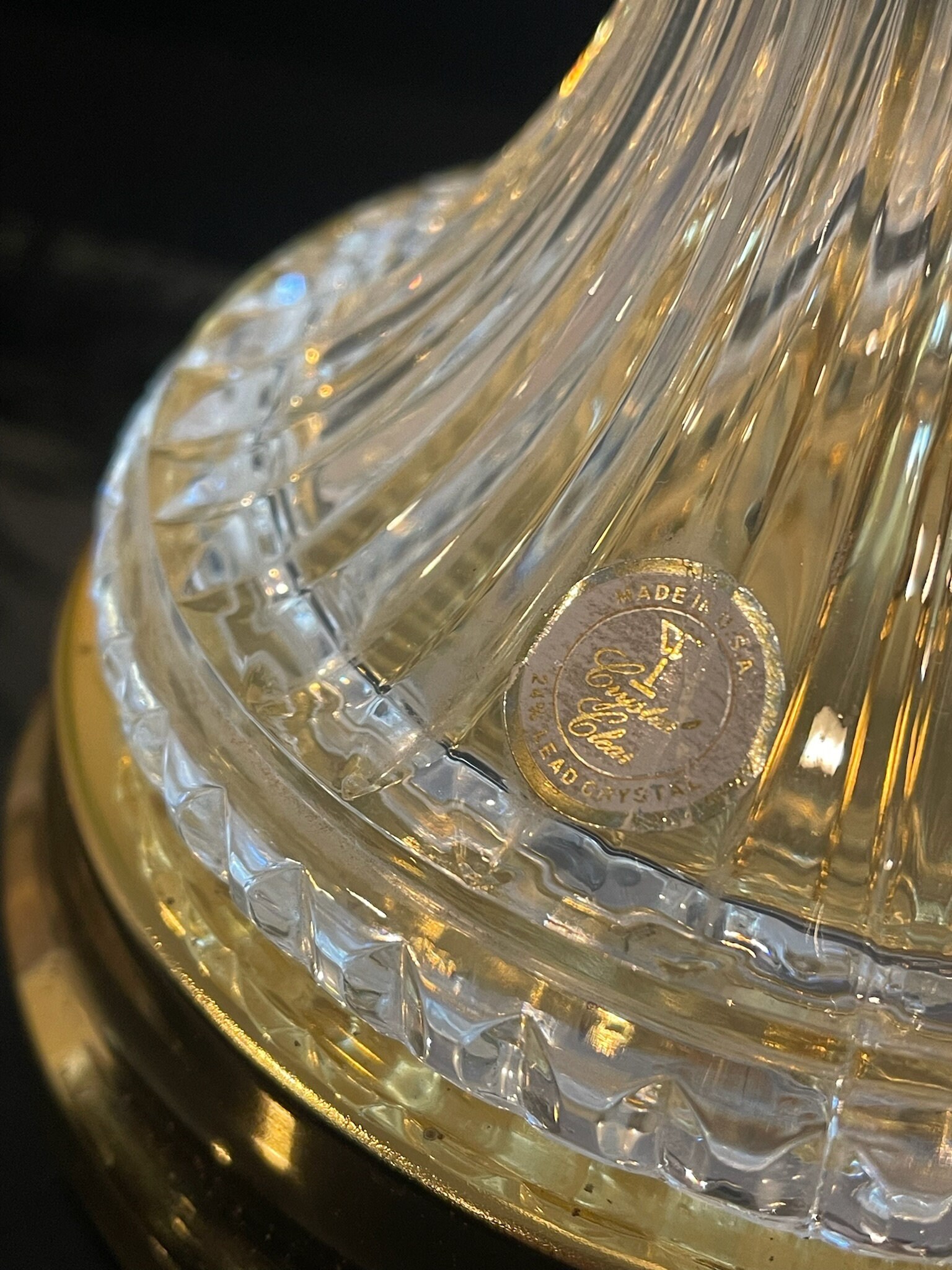 Stunning Vintage Crystal and Brass Lamp 24% Lead Crystal Made in USA