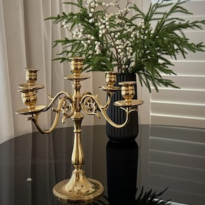 Vintage zwaar messing 5-armige kandelaar ~ kandelaar in Europese stijl