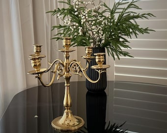 Vintage Heavy Brass 5 Arm Candelabra ~ Candle Stand European Style