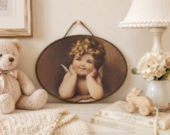 Vintage Bessie Pease Gutmann Angel Print: Victorian Oval Frame Nursery Decor