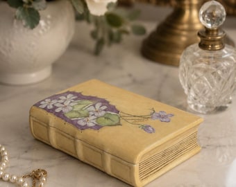 Vintage 1960s Hand Painted Lidded Jewelry or Trinket Box ~ Purple Flowers