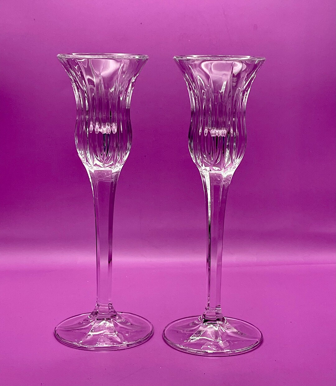 Crystal Candlestick Holders, Set of Two Vintage German Pillar Glasses Crystal Mikasa Icicles Etsy