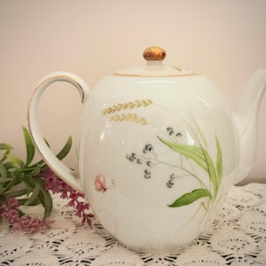 SCHUMANN ARZBERG Bavaria Germania ~ Teiera vintage con fiori rosa e finiture dorate, anni &#39;60