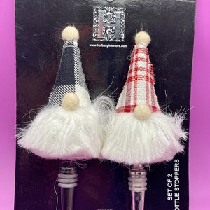 2 Red and White Holiday Christmas Gnome Bottle Stoppers ~ Wine Stopper
