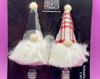 2 Red and White Holiday Christmas Gnome Bottle Stoppers ~ Wine Stopper