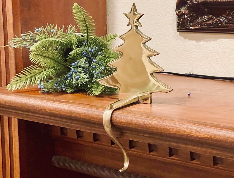 Solid Brass Christmas Tree Stocking Holder Gold Finish Heavy Etsy