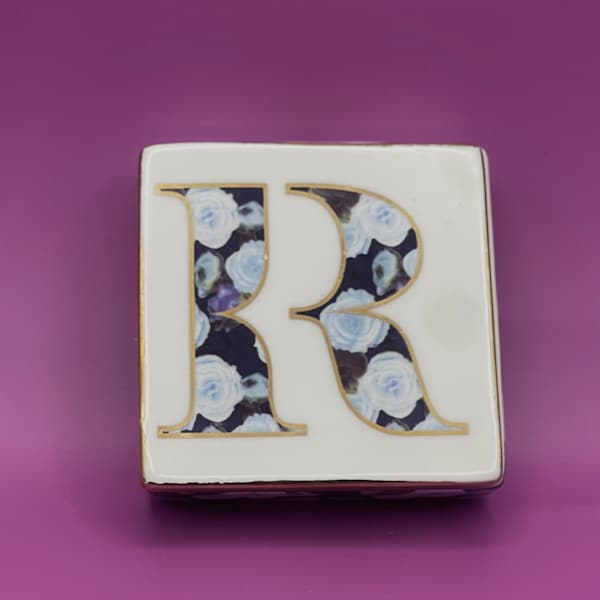 Anthropologie 'R' Lidded Jewelry Box ~ Gift Idea ~ Home Decor ~ Initial