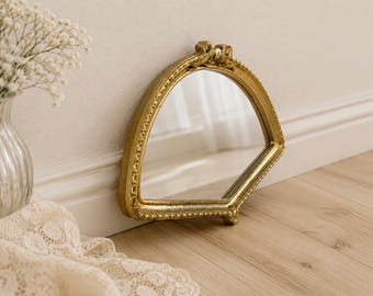 Vintage Gold Fan Shaped Mirrored Decorative Tray with Bow ~ Home Interiors & Gifts