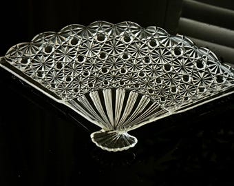 Fenton Fan Shaped Serving Plate ~ Starburst Daisy Bubble Motif ~ Vintage Kitchen Items