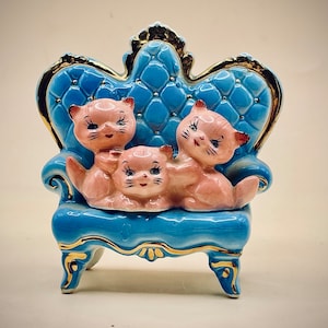 1959 Bradley Pampurred Cats on blue Couch Sofa