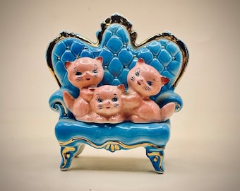 1959 Bradley Pampurred Cats on blue Couch Sofa
