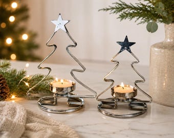 2 Silver Plated Metal Christmas Trees ~ Tealight Candle Holder ~ Christmas Votives